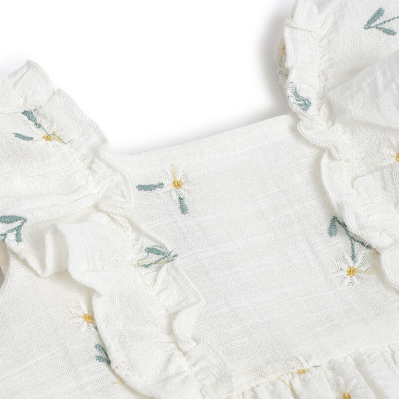 Girls White Printed Sleeveless Dress image number 2